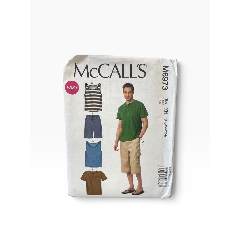 McCall's M6973 Men's Tank Top T-Shirt Shorts XN (XL-XXXL) Easy Pattern Uncut